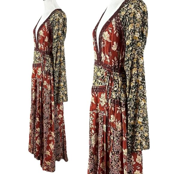Free People Tilda Maxi Wrap Dress Neutral Small Western Bohemian Fall Witchy NWT - Picture 10 of 15